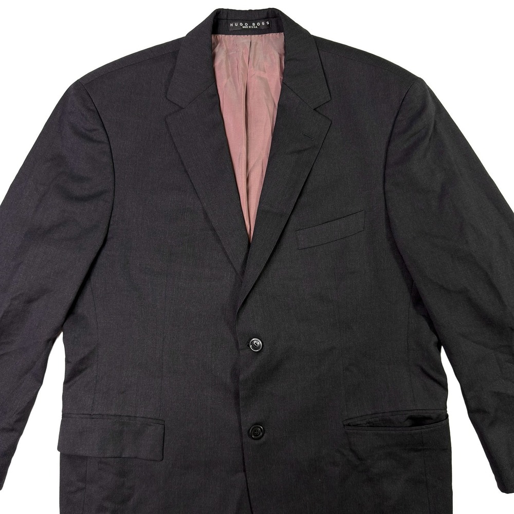 Hugo Boss Blazer UNION Made Super 100 Wool Charcoal Pink Lining Men's Size 46R